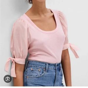 Gap Puff Sleeve Rib Top - Misty Rose Pink